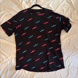 Black T-Shirt with Pink and Blue Pattern